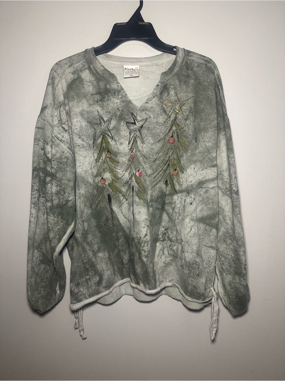Kunky’s Hand Painted Christmas Tree Sweatshirt XL Art to Wear Holiday